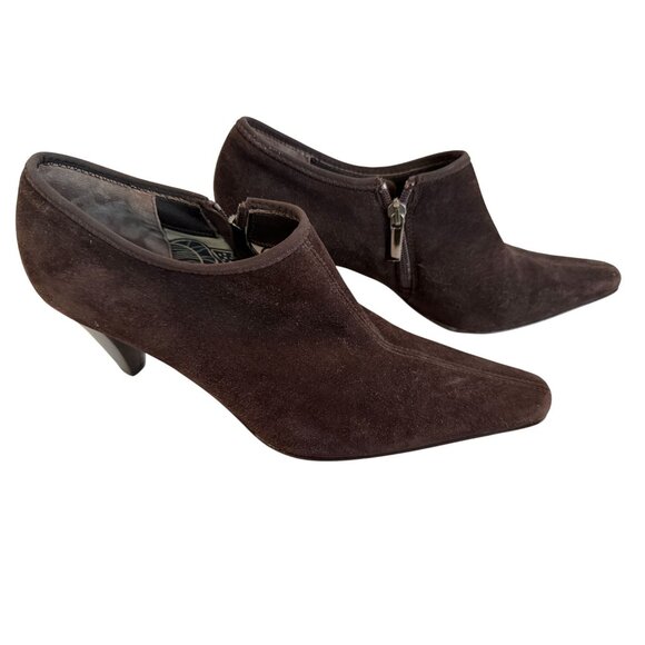 Aquatalia by Marvin K Brown Italian Made Suede Pointed Toe Heeled Booties 9.5 - Picture 5 of 8